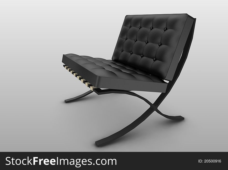 Designer black leather chair on grey background. Designer black leather chair on grey background