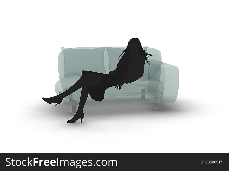 ISOLATED Silhouette Of Woman Reclining On Sofa