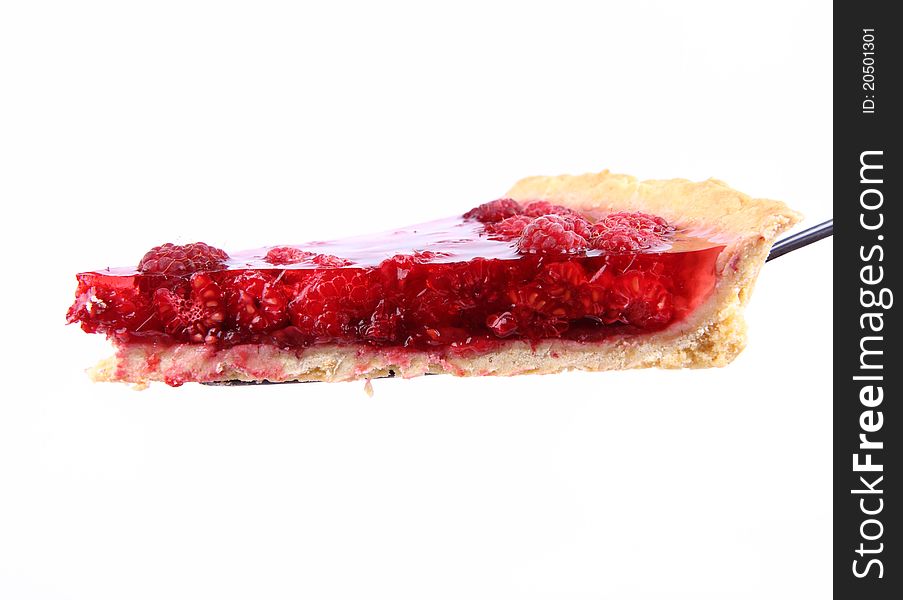 Raspberry Tart portion on a white background