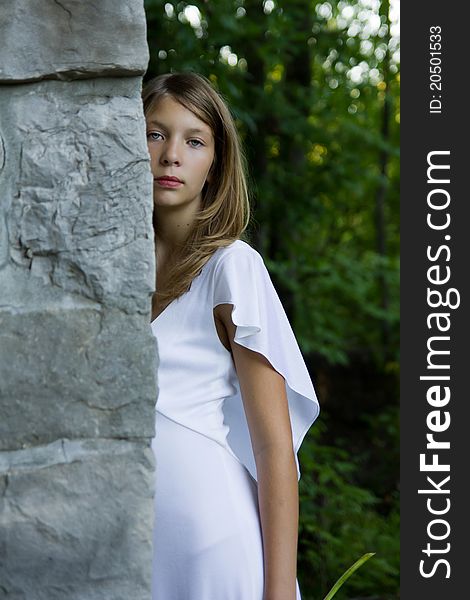 Girl Standing in Stone Doorway