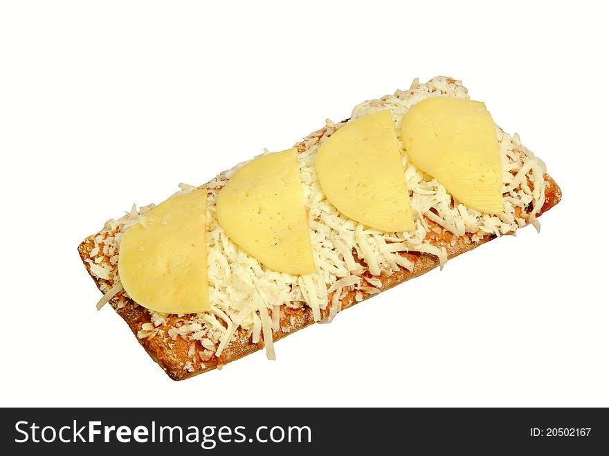 Studio photo of casserole with cheese isolated on white background.