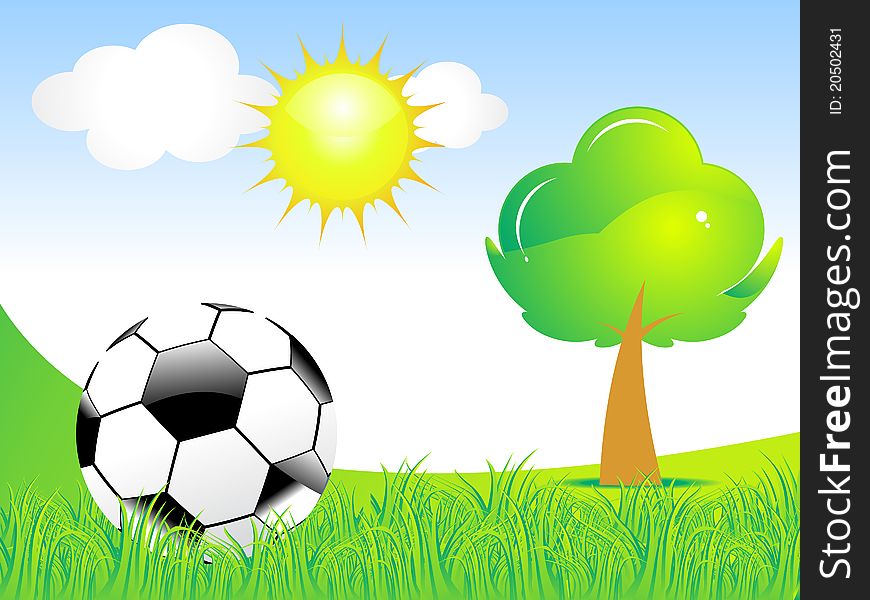 Abstract football with green grass & tree illustration