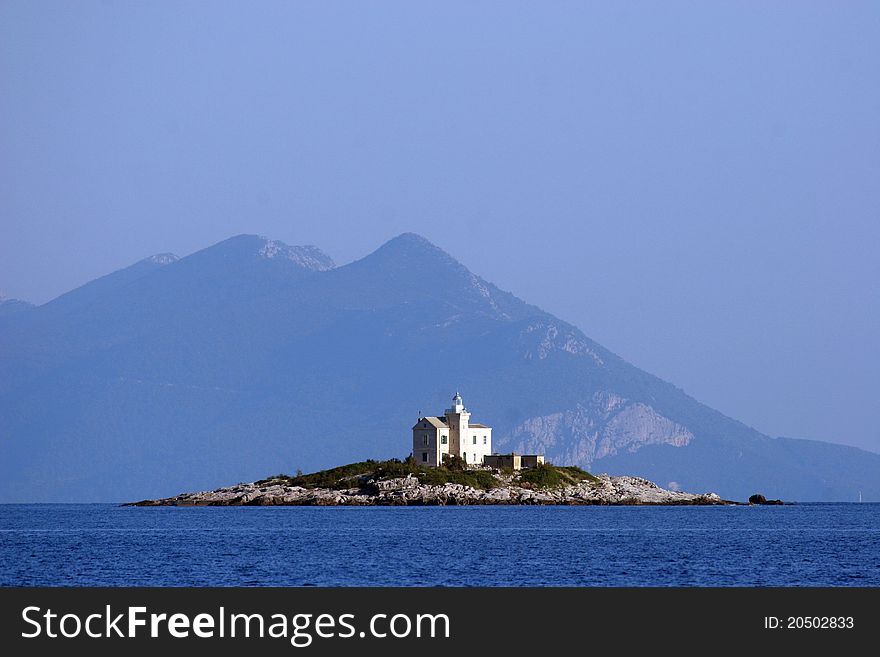 Lighthouse on small island, Adriatic sea, Ceoatia