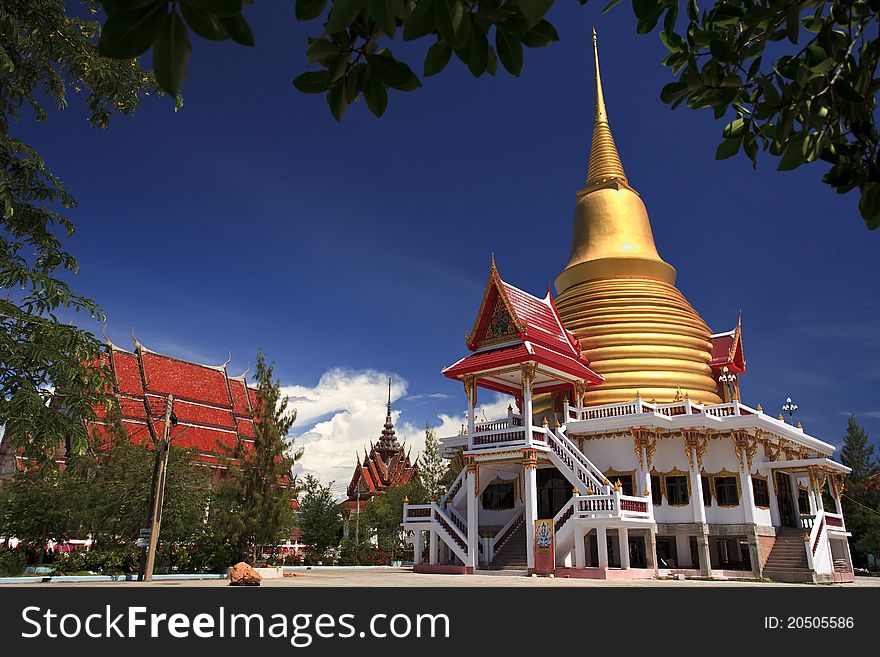 Golden pagoda in wat Thai at Bangkok, Thailand.