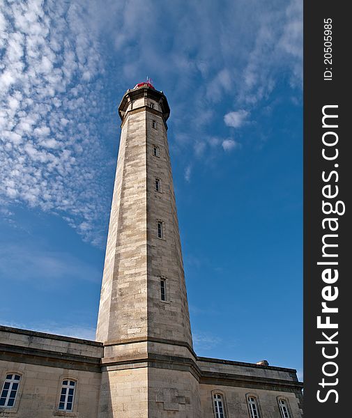 Front shot of the 1854 Grand Phare des Baleines lighthouse in the small city of saint-clement,ile de re,france. Front shot of the 1854 Grand Phare des Baleines lighthouse in the small city of saint-clement,ile de re,france.