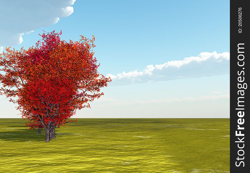Autumn landscape with colorful tree