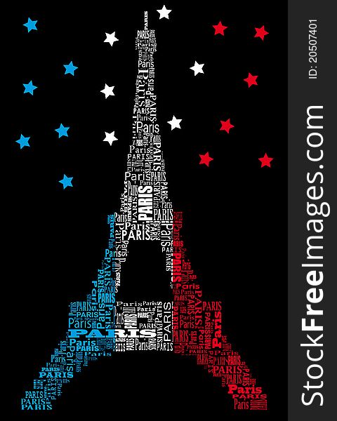 Abstract tour eiffel with words Paris. Abstract tour eiffel with words Paris