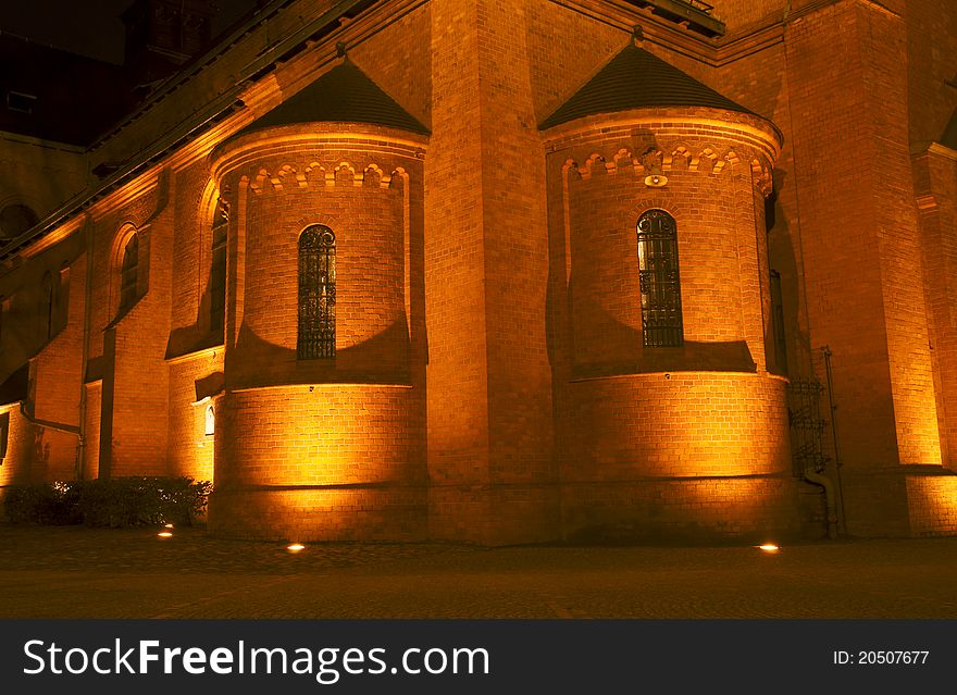 Gothic church at night, Poland,Poznan