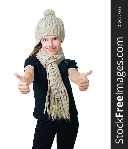 Little Girl In Cap And Scarf