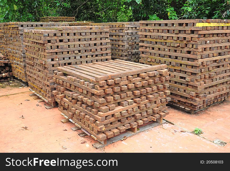 Pallets Of Timber Stacked Outdoor For Seasoning. Pallets Of Timber Stacked Outdoor For Seasoning