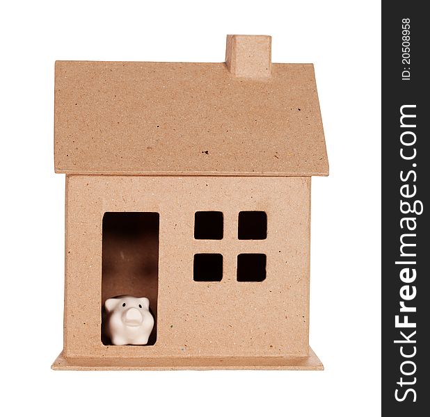 Model house and Piggy Bank Isolated On White + Clipping Path inclusive