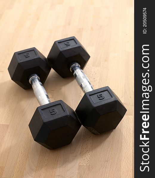 Gym weights on the floor at a gym