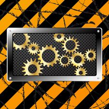 Metal Plate And Gears On Dirty Grunge Stock Images