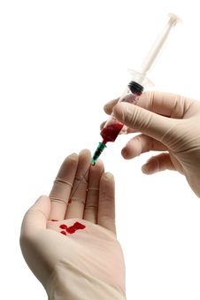 Syringe With Blood In Gloved Hands Royalty Free Stock Images Syringe With Blood In Gloved Hands Royalty Free Stock Images