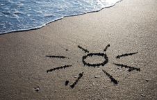 Sun Outline On The Wet Sand Stock Photography