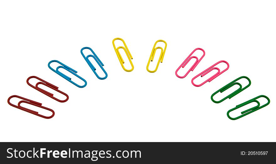 Semicircle of colorful paper clips. Semicircle of colorful paper clips.