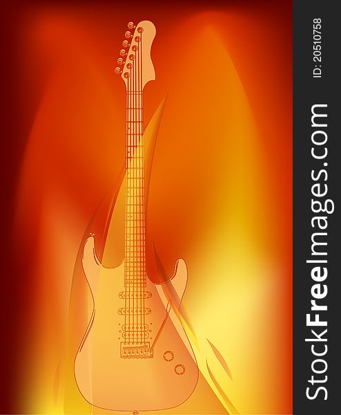 Illustration with guitar in orange flame. Illustration with guitar in orange flame