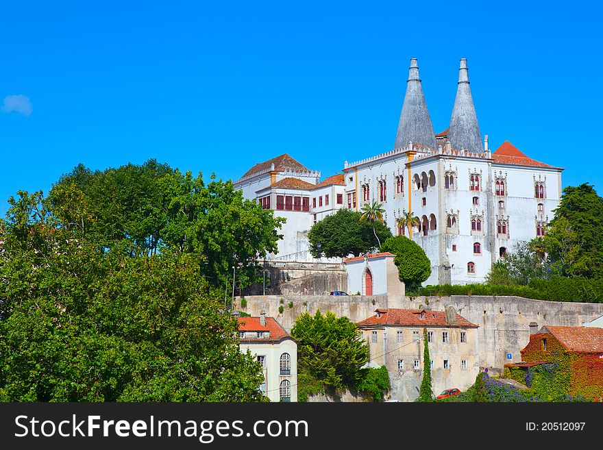 (Palacio Nacional de Sintra), or Town Palace (Palacio da Vila), near Lisbon, Portugal. The best preserved mediaeval Royal Palace in Portugal, UNESCO World Heritage Site. (Palacio Nacional de Sintra), or Town Palace (Palacio da Vila), near Lisbon, Portugal. The best preserved mediaeval Royal Palace in Portugal, UNESCO World Heritage Site