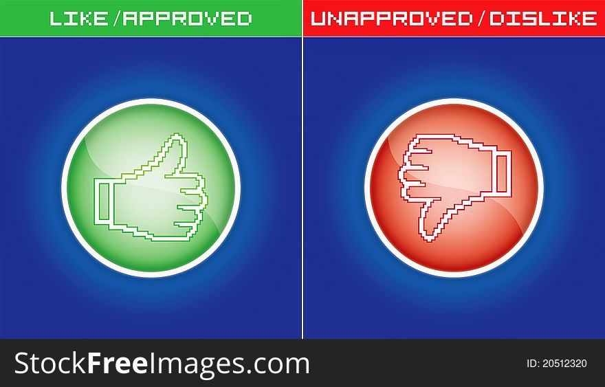 Glossy modern icons of green and red color light. Pixel hands good for social websites. Glossy modern icons of green and red color light. Pixel hands good for social websites.