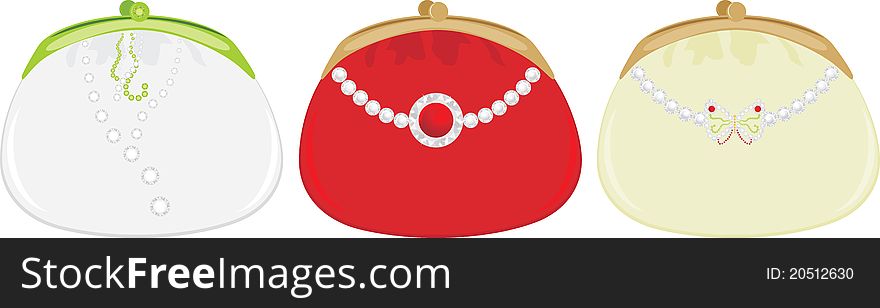 Collection of female purses. Illustration