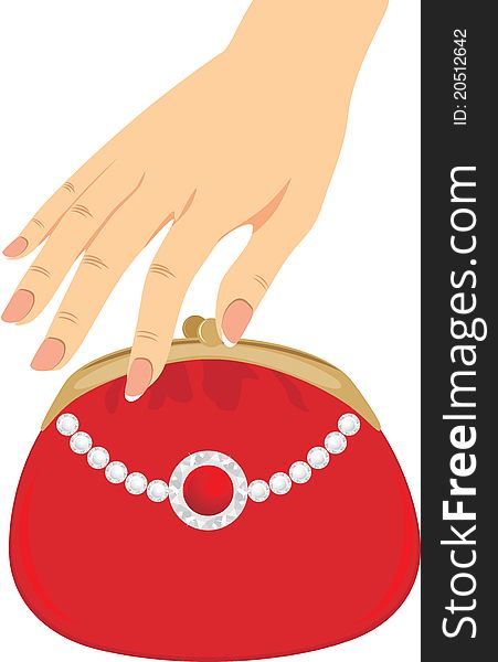 Stylish red female purse. Illustration