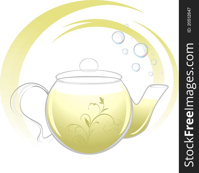 Teapot with green tea. Illustration