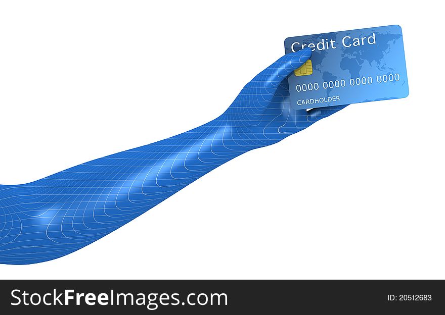 Render of one 3d arm that handles a credit card. Render of one 3d arm that handles a credit card