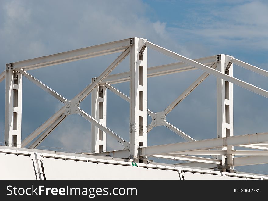 Steel support structure white with blue sky. Steel support structure white with blue sky