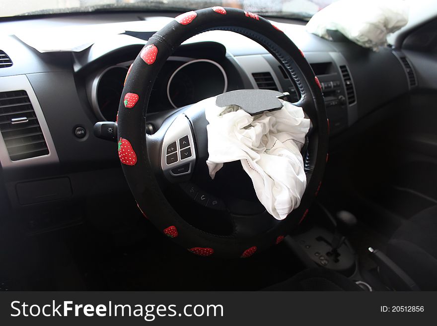 View of worked airbags in modern car