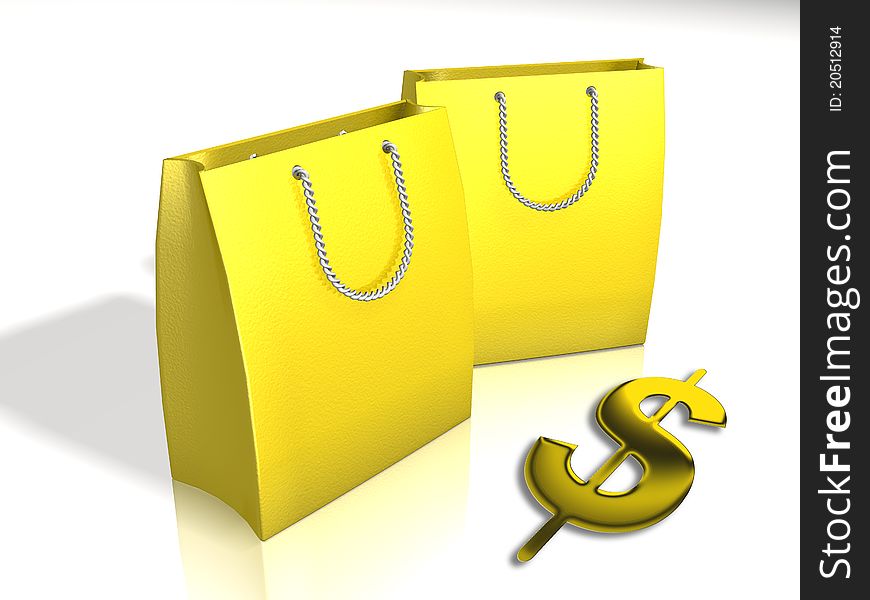 A golden dollar sign with shopping bag.