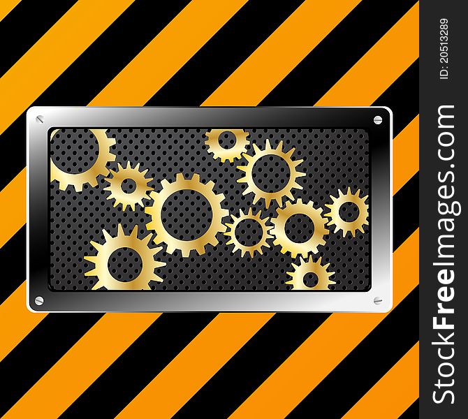 Metal plate and gears on grunge background