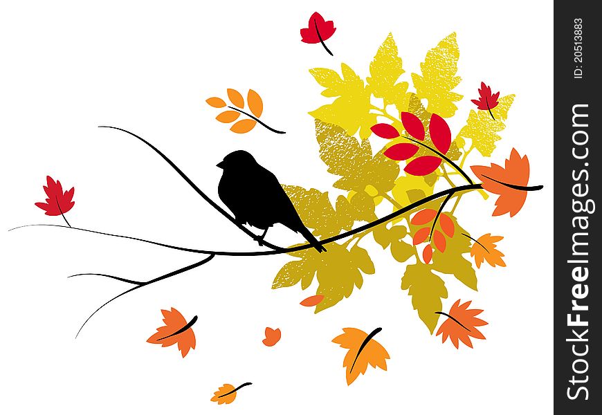 Vector illustration of a sparrow on an autumn branch. Vector illustration of a sparrow on an autumn branch