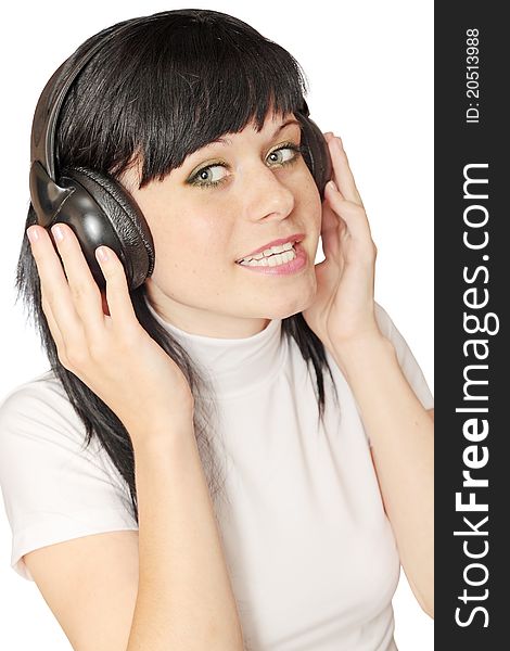 Woman  in head sets