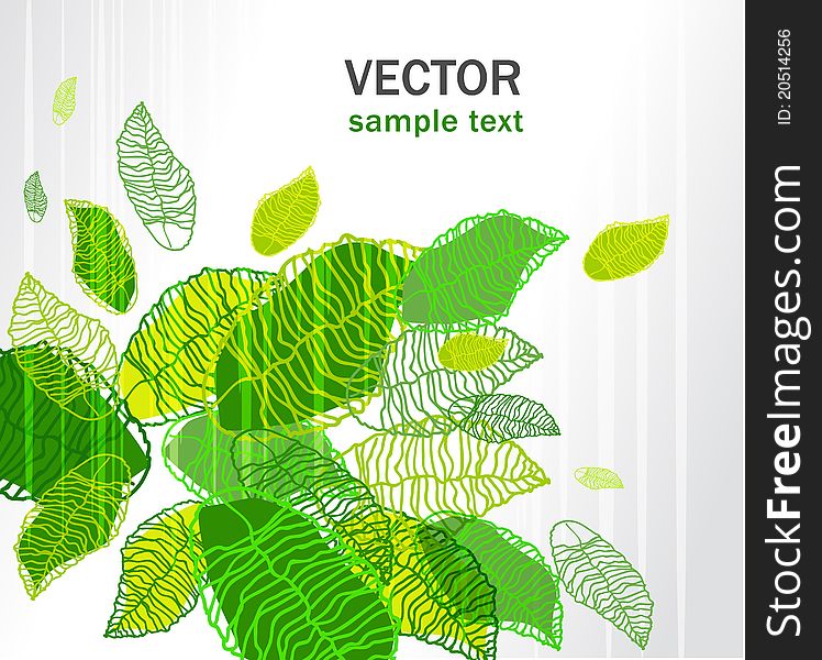 Abstract light vector background with green leafs