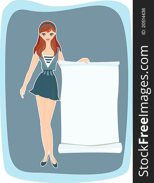 Girl with advertising. Banner for ads.