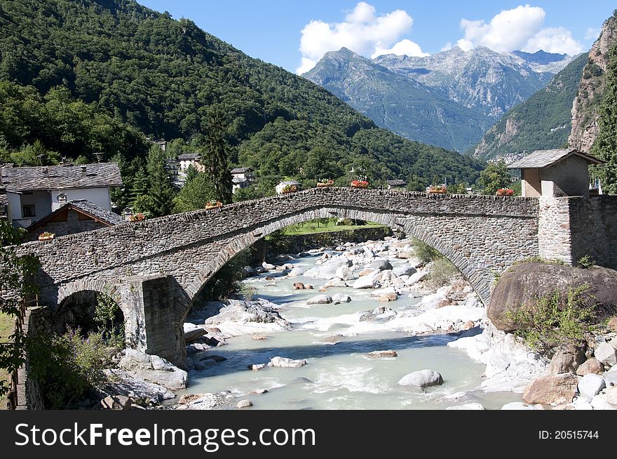 Picture of an old roman bridge in Italy, Lillianes, Aosta. Picture of an old roman bridge in Italy, Lillianes, Aosta