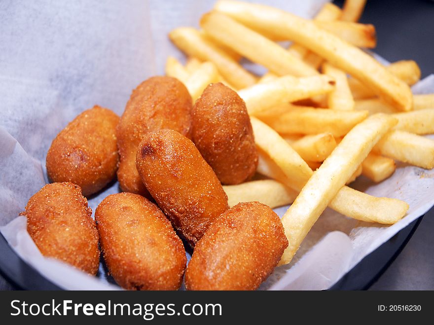 Corn dog nuggets and fries