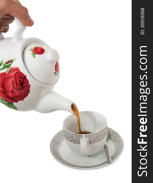 Cup and teapot on white background. Cup and teapot on white background