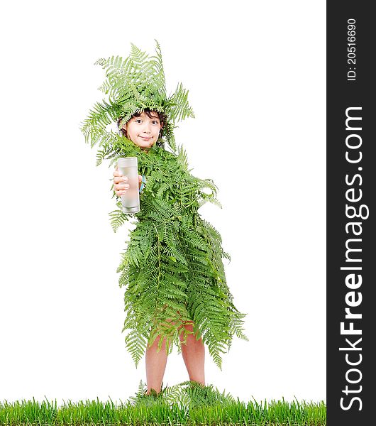 Plant girl on grass isolated