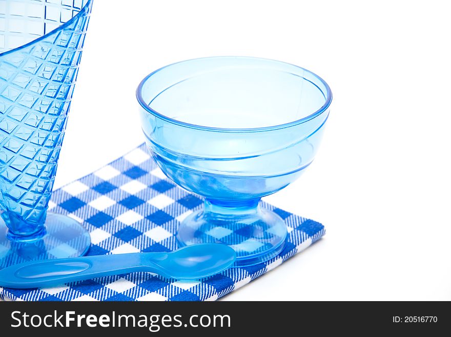 Blue ice cups with spoon and napkin