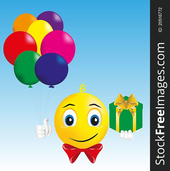 Smiley boy with gift and balloons,