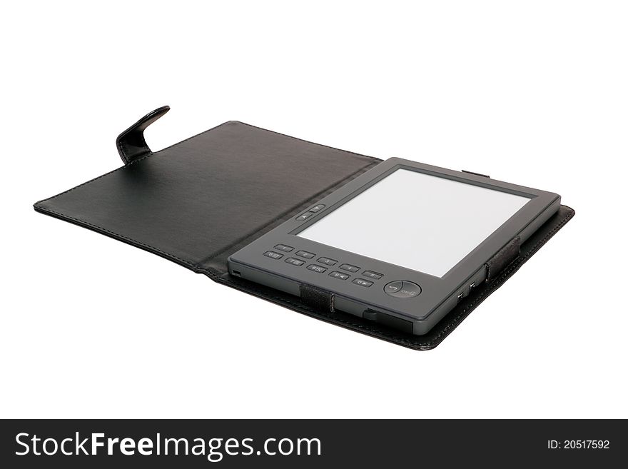 E-book reader device, close up, isolated. E-book reader device, close up, isolated