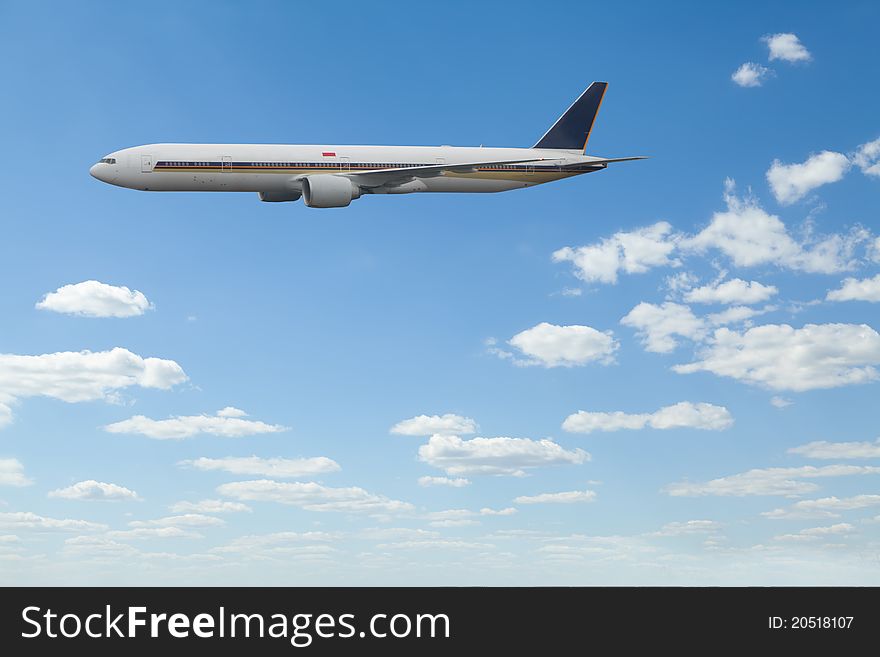 Large passenger plane flying in the blue sky. Large passenger plane flying in the blue sky