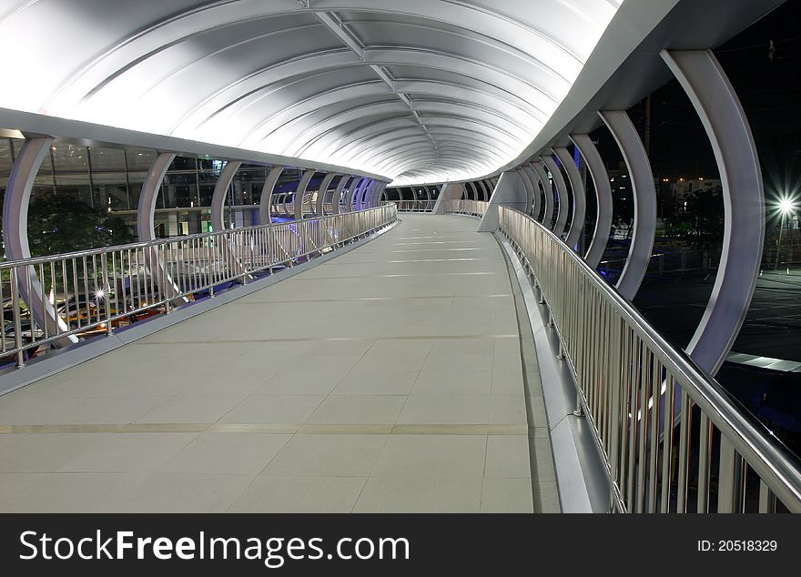 Overpass walkway modern at night. bangkok thailand