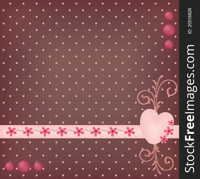 Decorated dotted background with heart and flowers