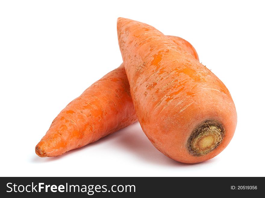 Two carrots on a white background