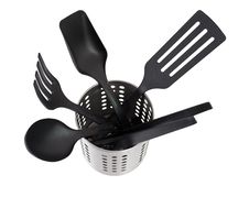 Kitchen Utensils In A Utensil Holder Stock Photo