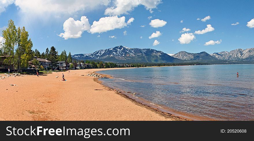 Landscape with clear lake,sandy beach and mountains. Landscape with clear lake,sandy beach and mountains