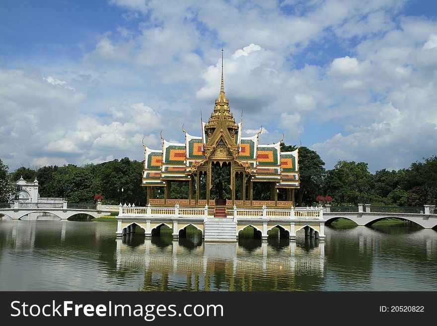 Stock Photo: Bang Pa-In Palace Aisawan Thiphya-Art (Divine Seat of Personal Freedom) in Ayuthaya province, Thailand. Stock Photo: Bang Pa-In Palace Aisawan Thiphya-Art (Divine Seat of Personal Freedom) in Ayuthaya province, Thailand.