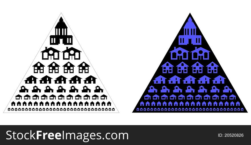 Silhouettes of different houses in triangle
